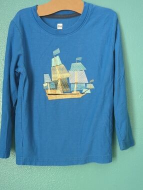 Tea Collection Blue Long-Sleeve Tee with Ship Graphic